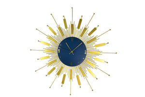 HomeRoots 27" Elegant Gold and Blue Metal Sunburst Wall Clock with Silent Movement – Perfect for Any Space! 626541