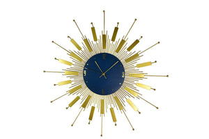 HomeRoots 27" Elegant Gold and Blue Metal Sunburst Wall Clock with Silent Movement – Perfect for Any Space! 626541