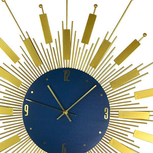 HomeRoots 27" Elegant Gold and Blue Metal Sunburst Wall Clock with Silent Movement – Perfect for Any Space! 626541