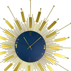 HomeRoots 27" Elegant Gold and Blue Metal Sunburst Wall Clock with Silent Movement – Perfect for Any Space! 626541