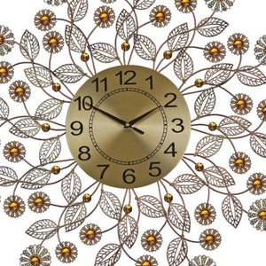 Homeroots 27" Elegant Gold And Black Metal Floral Wall Clock With Faux Crystal - Silent Analog Decor Piece   626544