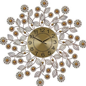 Homeroots 27" Elegant Gold And Black Metal Floral Wall Clock With Faux Crystal - Silent Analog Decor Piece   626544
