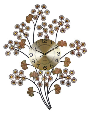 HomeRoots 22" Copper Metal Wall Clock with Faux Crystal Flowers - Silent Sweep Movement for Elegant Décor 626545