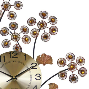 Homeroots 22" Copper Metal & Faux Crystal Silent Analog Clock - Elegant Gingko Floral Design For Home Decor   626545