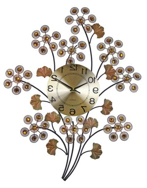 Homeroots 22" Copper Metal & Faux Crystal Silent Analog Clock - Elegant Gingko Floral Design For Home Decor   626545