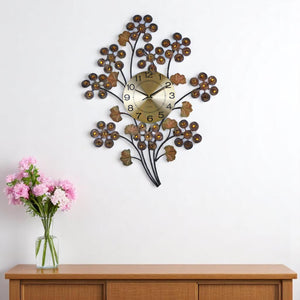 Homeroots 22" Copper Metal & Faux Crystal Silent Analog Clock - Elegant Gingko Floral Design For Home Decor   626545