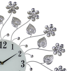 Homeroots 27" Elegant Floral Round Wall Clock In Silver, Black & White - Silent Analog Design For Timeless Style   626547