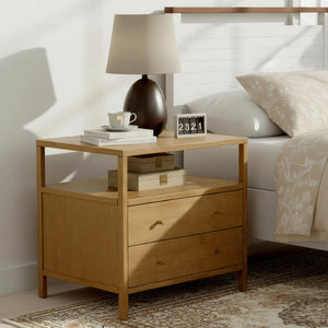 Butler Specialty Butler Mendel 28" Wide Wood Nightstand with 2 Soft-Close Drawers & Open Shelf, Light Oak Finish 6265492