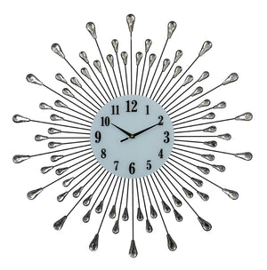 HomeRoots 27" Elegant Silent Quartz Round Wall Clock – Silver & White Metal, Modern Design for Any Room 626550