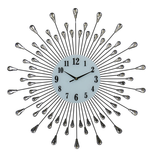 HomeRoots 27" Elegant Silent Quartz Round Wall Clock – Silver & White Metal, Modern Design for Any Room 626550