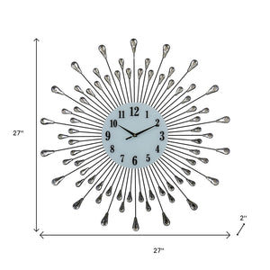 HomeRoots 27" Elegant Silent Quartz Round Wall Clock – Silver & White Metal, Modern Design for Any Room 626550