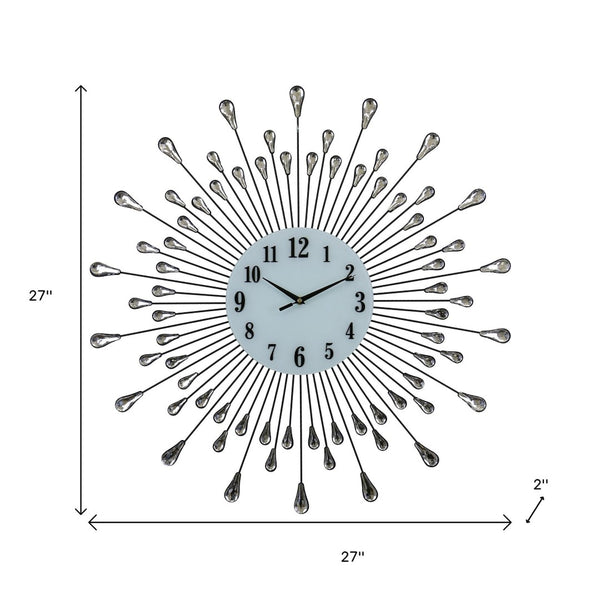 HomeRoots 27" Elegant Silent Quartz Round Wall Clock – Silver & White Metal, Modern Design for Any Room 626550