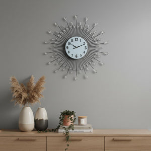 HomeRoots 27" Elegant Silent Quartz Round Wall Clock – Silver & White Metal, Modern Design for Any Room 626550