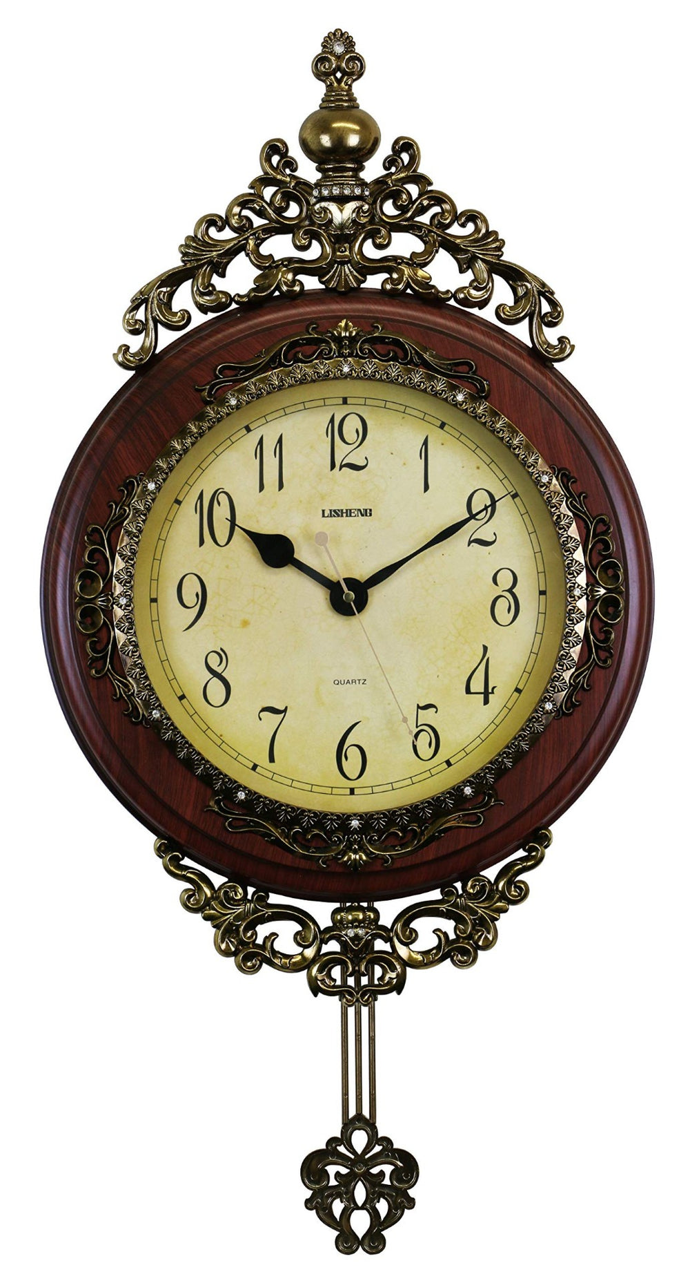 HomeRoots 15" Brown And Gold Resin Silent Pendulum Oval Wall Clock - Elegant Home Decor, Timeless Style! 626555