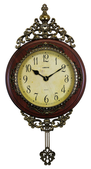 HomeRoots 15" Brown And Gold Resin Silent Pendulum Oval Wall Clock - Elegant Home Decor, Timeless Style! 626555