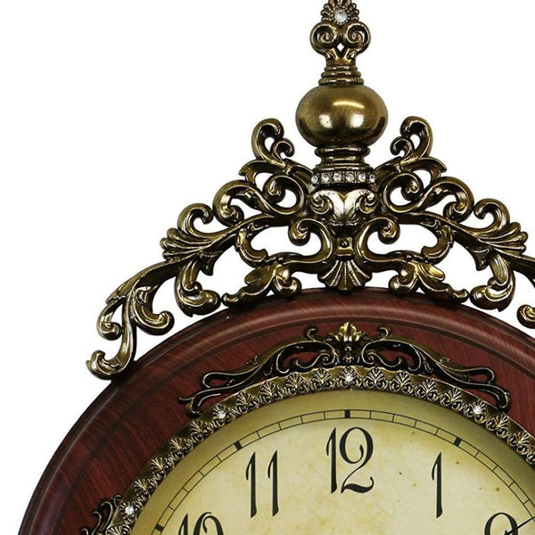 HomeRoots 15" Brown And Gold Resin Silent Pendulum Oval Wall Clock - Elegant Home Decor, Timeless Style! 626555