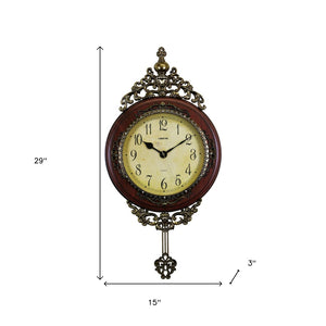 HomeRoots 15" Brown And Gold Resin Silent Pendulum Oval Wall Clock - Elegant Home Decor, Timeless Style! 626555