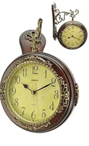 HomeRoots 13" Elegant Silent Analog Wall Clock - Ornate Round Design in Brown, Gold & Yellow Tones for Home Decor 626556