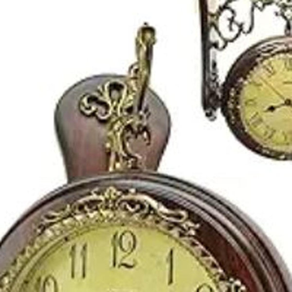 HomeRoots 13" Elegant Silent Analog Wall Clock - Ornate Round Design in Brown, Gold & Yellow Tones for Home Decor 626556