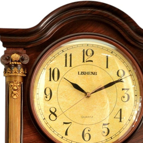 HomeRoots 15" Elegant Brown and Gold Resin Silent Analog Wall Clock - Timeless Décor for Any Space 626557