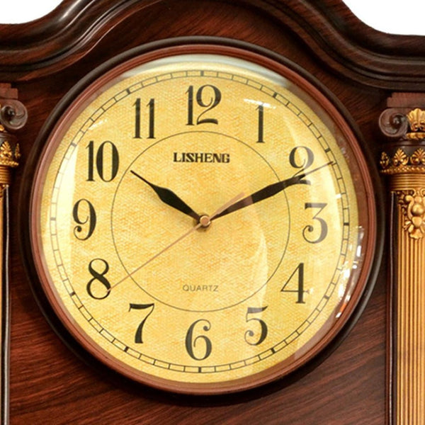 HomeRoots 15" Elegant Brown and Gold Resin Silent Analog Wall Clock - Timeless Décor for Any Space 626557