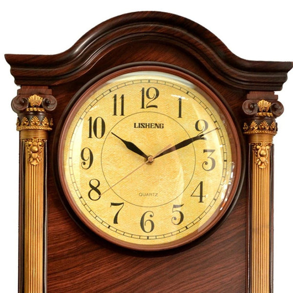 HomeRoots 15" Elegant Brown and Gold Resin Silent Analog Wall Clock - Timeless Décor for Any Space 626557