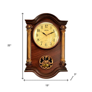 HomeRoots 15" Elegant Brown and Gold Resin Silent Analog Wall Clock - Timeless Décor for Any Space 626557