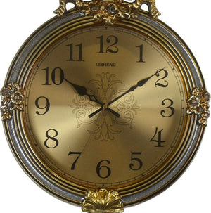 HomeRoots 15" Gold & Silver Ornate Wall Clock with Silent Pendulum - Elegant Design for Home Decor & Timeliness 626560
