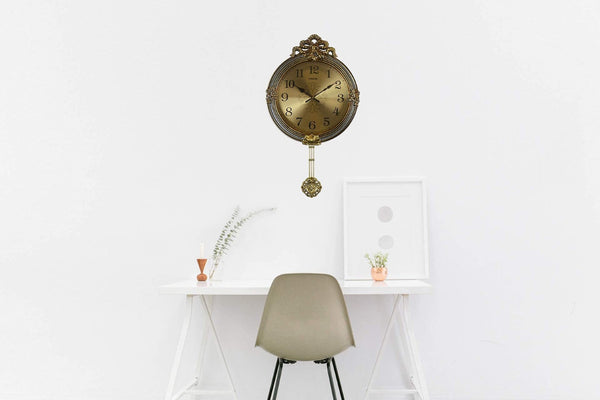 HomeRoots 15" Gold & Silver Ornate Wall Clock with Silent Pendulum - Elegant Design for Home Decor & Timeliness 626560