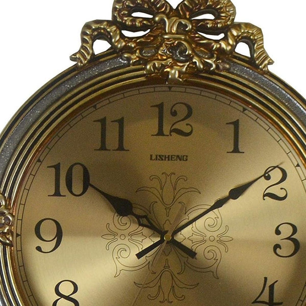 HomeRoots 15" Gold & Silver Ornate Wall Clock with Silent Pendulum - Elegant Design for Home Decor & Timeliness 626560