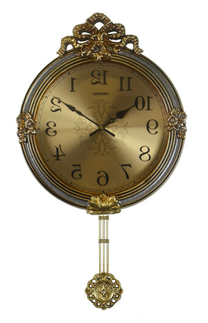 HomeRoots 15" Gold & Silver Ornate Wall Clock with Silent Pendulum - Elegant Design for Home Decor & Timeliness 626560