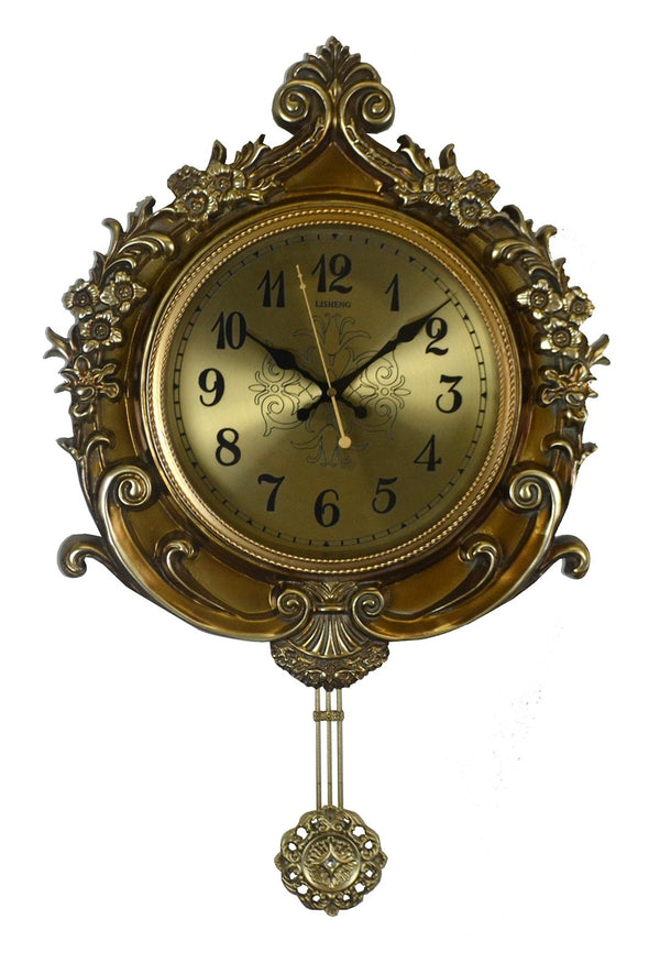 HomeRoots 17" Gold and Black Resin Pendulum Wall Clock – Timeless Elegance with Silent Movement and Sophistication 626561