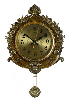 HomeRoots 17" Gold and Black Resin Pendulum Wall Clock – Timeless Elegance with Silent Movement and Sophistication 626561