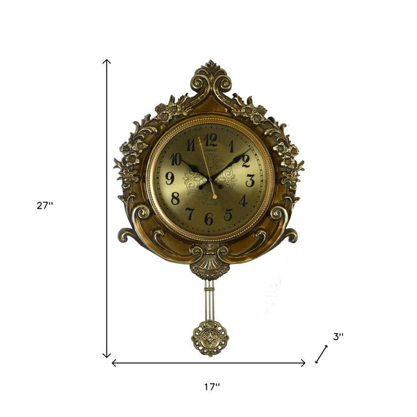 HomeRoots 17" Gold and Black Resin Pendulum Wall Clock – Timeless Elegance with Silent Movement and Sophistication 626561
