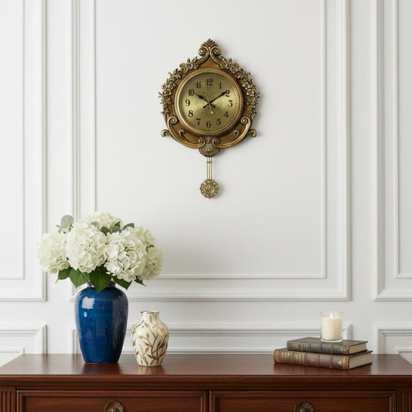 HomeRoots 17" Gold and Black Resin Pendulum Wall Clock – Timeless Elegance with Silent Movement and Sophistication 626561