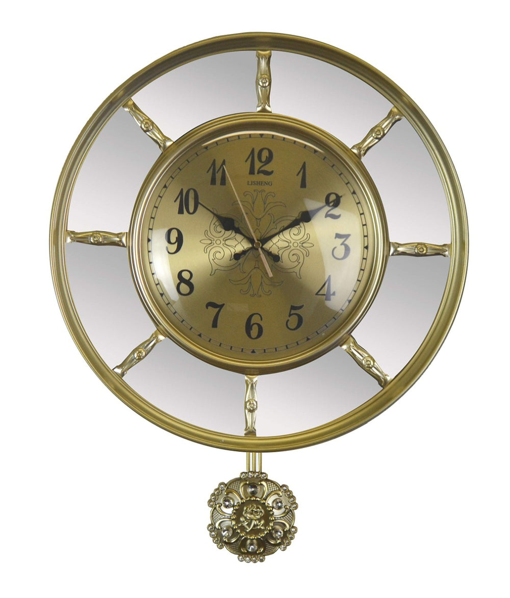 HomeRoots 16" Gold & Silver Mirrored Glass Silent Pendulum Wall Clock - Vintage Glam Accent for Home Decor 626562