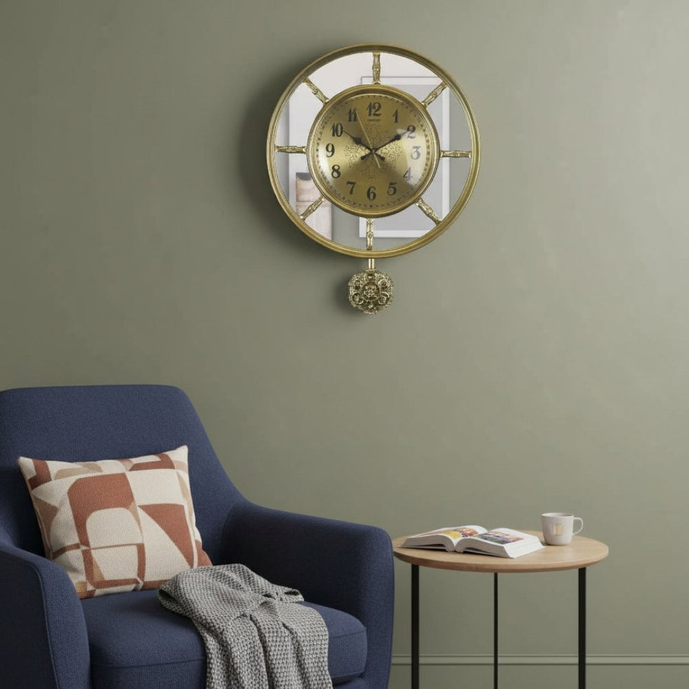 HomeRoots 16" Gold & Silver Mirrored Glass Silent Pendulum Wall Clock - Vintage Glam Accent for Home Decor 626562