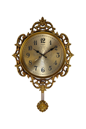 HomeRoots 17" Gold and Black Ornate Silent Pendulum Wall Clock - Timeless Elegance for Any Room Decor 626564