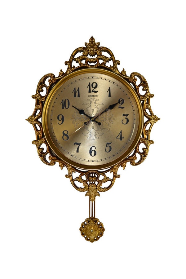 HomeRoots 17" Gold and Black Ornate Silent Pendulum Wall Clock - Timeless Elegance for Any Room Decor 626564