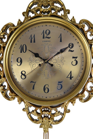 HomeRoots 17" Gold and Black Ornate Silent Pendulum Wall Clock - Timeless Elegance for Any Room Decor 626564