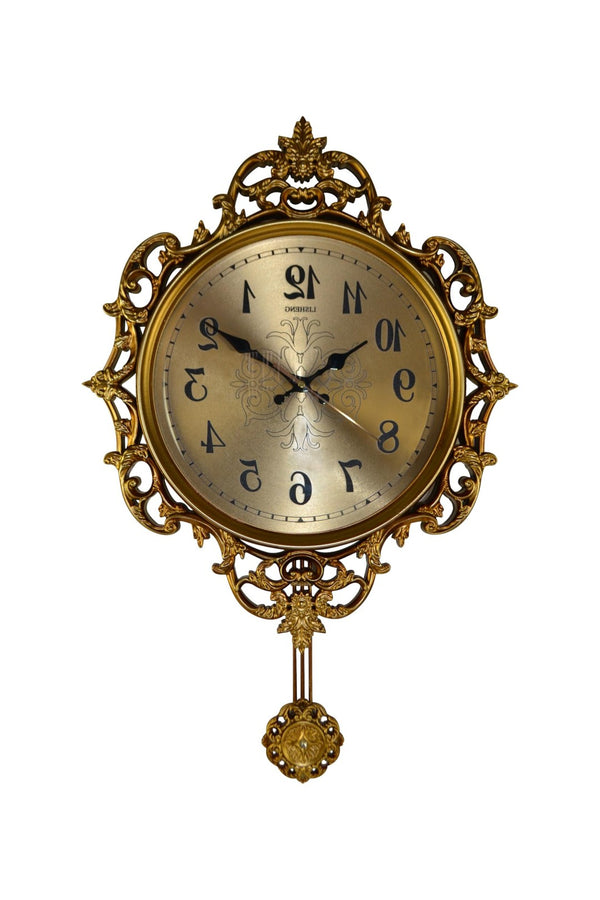 HomeRoots 17" Gold and Black Ornate Silent Pendulum Wall Clock - Timeless Elegance for Any Room Decor 626564