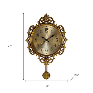 HomeRoots 17" Gold and Black Ornate Silent Pendulum Wall Clock - Timeless Elegance for Any Room Decor 626564