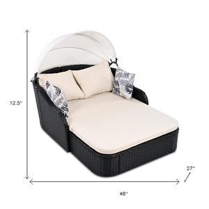 HomeRoots 48" Black Rattan Patio Daybed with Adjustable Canopy, Plush Cushions & 2 Toss Pillows for Comfort 626565