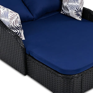 HomeRoots 48" Blue Rattan Patio Daybed with Adjustable Canopy, Removable Cushions, and Decorative Toss Pillows 626566