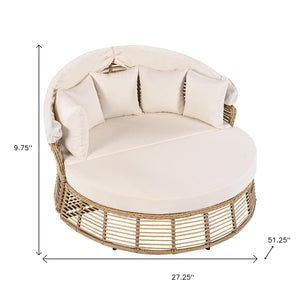 HomeRoots 51" Beige Wicker Patio Daybed with Adjustable Canopy, Cushions & Toss Pillows for Outdoor Relaxation 626567