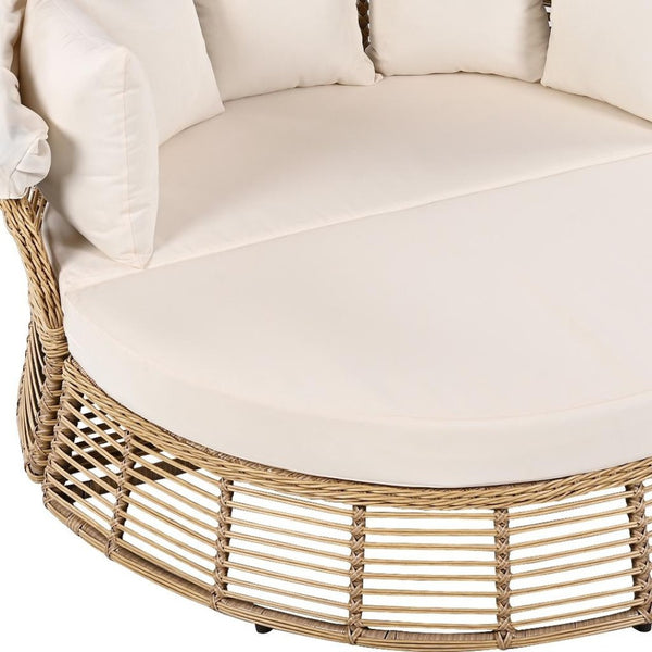 HomeRoots 51" Beige Wicker Patio Daybed with Adjustable Canopy, Cushions & Toss Pillows for Outdoor Relaxation 626567