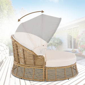 HomeRoots 51" Beige Wicker Patio Daybed with Adjustable Canopy, Cushions & Toss Pillows for Outdoor Relaxation 626567