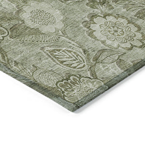 HomeRoots 5' Timeless Floral Area Rug in Artichoke and Fern Green - Durable, Washable for Indoor & Outdoor Use 5' X 8' 626583