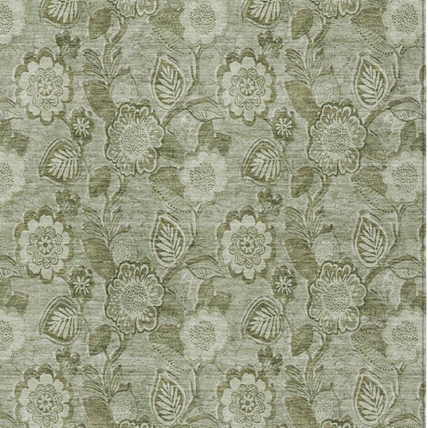 HomeRoots 5' Timeless Floral Area Rug in Artichoke and Fern Green - Durable, Washable for Indoor & Outdoor Use 5' X 8' 626583