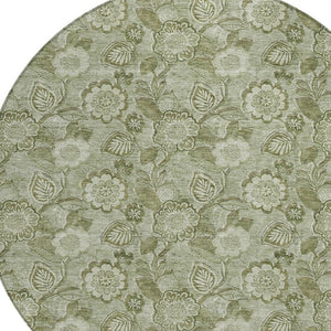 HomeRoots 5' Timeless Floral Area Rug in Artichoke and Fern Green - Durable, Washable for Indoor & Outdoor Use 8' Round 626584